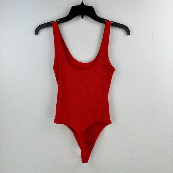 Wilfred Free Bodysuit Women S Red Ribbed Knit Scoop Neck Stretch One Piece Thong - Picture 2 of 9